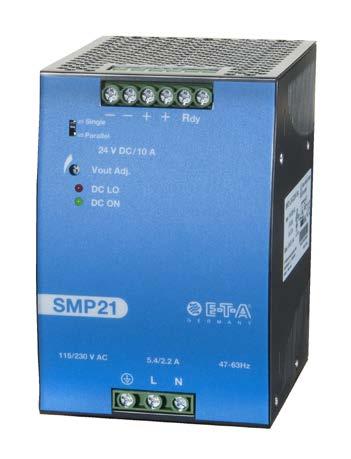 Schaltnetzteil für DIN-Schienenmontage Typ SMP DC4V/0A Beschreibung Primär getaktetes Schaltnetzteil (SNT) für Montage auf Hutschiene, mit selbständiger Umschaltung der Eingangsspannungen (AC 5/0 V),