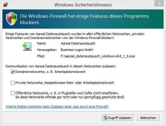 Die Windows-Firewall bringt einen Sicherheitshinweis, welchen Sie bitte mit Zugriff zulassen erlauben.