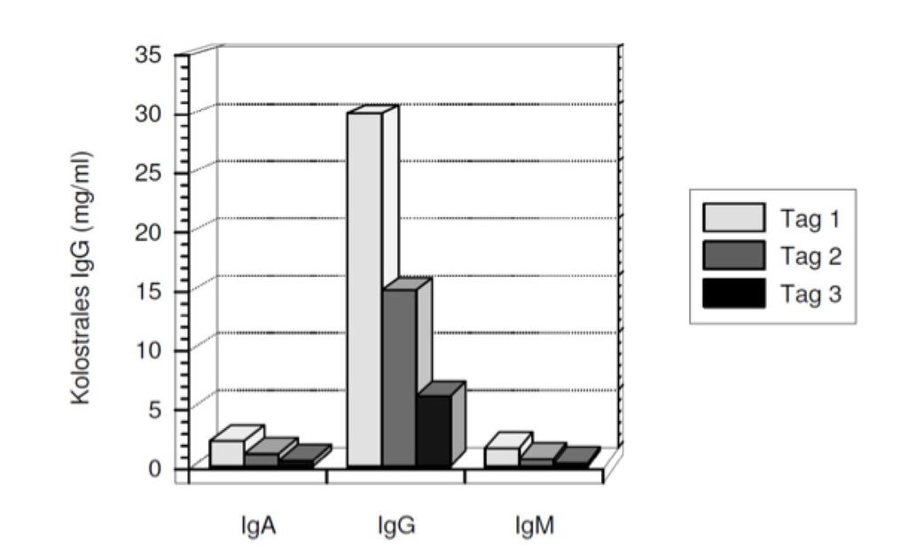 Literaturübersicht 5 Es werden verschiedene Klassen von Antikörpern unterschieden, wobei im Kolostrum des Rindes drei Isotypen von Bedeutung sind (IgG, IgM, IgA).