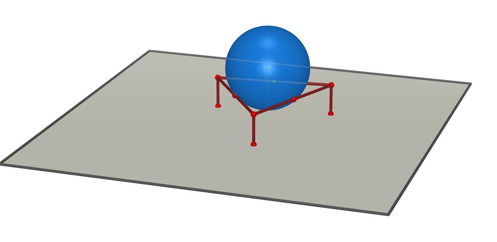 Aufgabe : Eine Kugel mit Radius r wird auf einen horizontalen Ständer aus Streben gelegt, die ein gleichseitiges Dreieck der Seitenlänge a bilden.