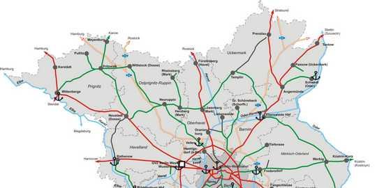 Ausbau Eisenbahn-Infrastruktur Fern- und Ballungsnetz: Berlin-Cottbus (160 km/h) bis 2011 Berlin-Rostock (160 km/h) bis 2013 (Fahrzeit unter 2