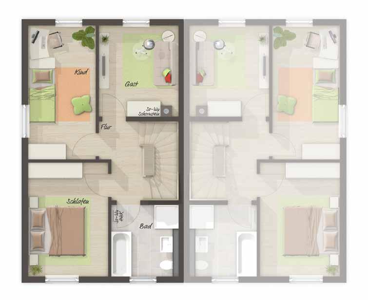 Grundriss Obergeschoss Wohnfläche Obergeschoss Schlafen 12,76 m 2 Gast 9,97 m 2 Kind 12,69 m 2 Flur OG 3,96 m 2 Bad 6,08 m 2 Die Wohnflächenberechnung erfolgte nach der Wohnflächenverordnung.