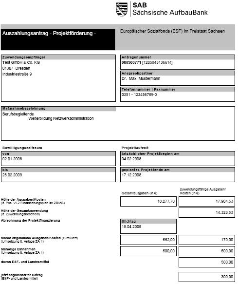 Auszahlungsantrag formaler Antrag mit entsprechenden Nachweisen in