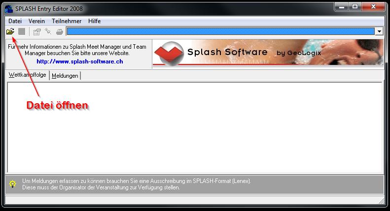 Bearbeiten der LENEX-Datei für die Meldung: 1. Splash Entry Editor herunterladen 2.