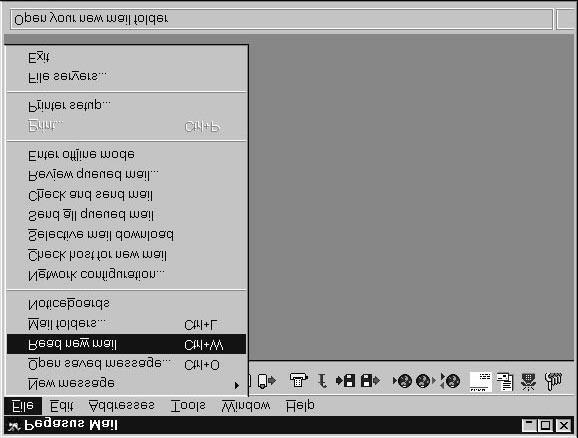 4. Lesen eingegangener Post Wollen Sie die neue Post lesen, so wählen Sie aus dem Menü File der Menüleiste den Punkt Read new mail aus oder Sie klicken in der