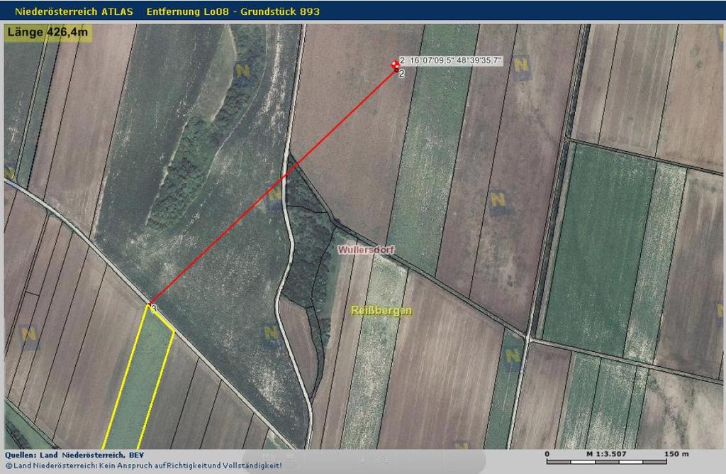 Abbildung 1: Entfernung WKA Lo08 zum Grundstück 893, KG 09029