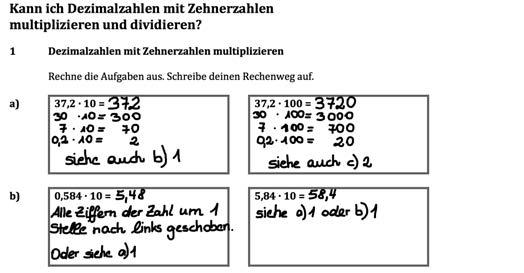 140 87 : Handreichungen Baustein D4 A Ich kann Dezimalzahlen mit Zehnerzahlen multiplizieren und