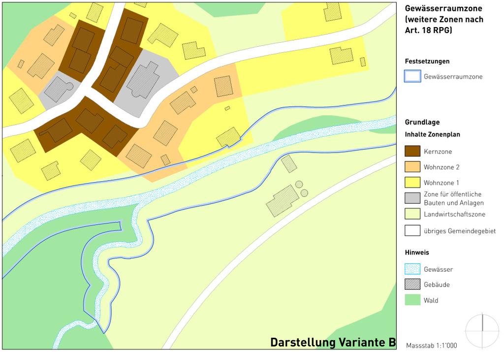 Abbildung 2: Darstellung Variante B 5.4 Empfehlung zur Umsetzung im KRG Empfohlen wird die Ausscheidung einer Gewässerraumzone im Sinne einer weiteren Nutzungszone gemäss Art.