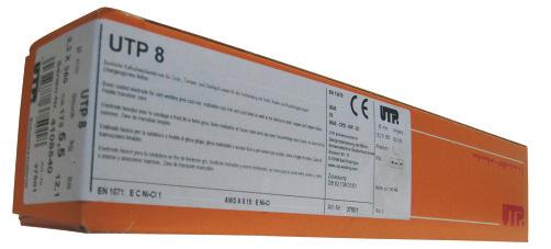 Elektrode UTP 8 UTP 8 Electrode Graphitbasisch umhüllt Anwendungsgebiet UTP 8 eignet sich für die Kaltschweißung von Grau-, Temper- und Stahlguss sowie für die Verbindung dieser Grundwerkstoffe mit