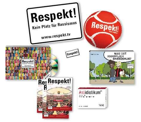 Das»Respekt!«-Paket mit den Materialien: Ein Respekt!-Paket enthält: ein Metallschild»Respekt! Kein Platz für Rassismus«den Bildband»Respekt!
