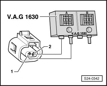 Fernbedienung, z. B. -V.A.G 148/A- Adapter, z. B. -V.A.G 148/-2- Digital-Potentiometer, z. B. -V.A.G 160- Messhilfsmittel-Set, z. B. -V.A.G 1594 A, B oder C- Messgläser, z. B. -V.A.G 1602 - Drehmomentschlüssel Prüfbedingung Kraftstoffpumpenrelais i.
