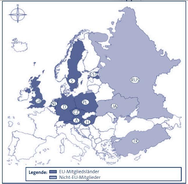 1. Einleitung - Länderauswahl - In der Studie wurden exemplarisch zwölf europäische Länder mit unterschiedlicher Ausgangsposition analysiert. Länder mit hohem Mitverbrennungsanteil (z. B.