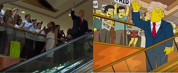 Ich hatte bereits einmal eine Szene mit Donald Trump verlinkt, die exakt so Jahre zuvor bei den Simpsons so gezeigt wurde (nicht nur das Bild, sondern der komplette Vorgang!).