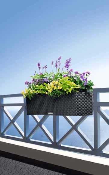 COTTAGE BALCONERA Leak-proof plastic planter with structured surface (weaving look-alike) Made of solid-coloured, thin-walled material Not coated, therefore robust and