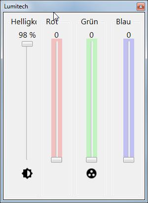 Der Dialog kann auch durch klicken auf das Applikationsicon im Benachrichtigungsfeld aufgerufen werden. Dialog zum Verändern der RGB Farben.
