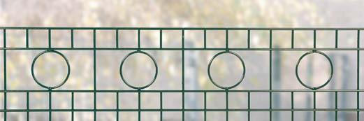 Design-Zaunelement Typ arcus triplex: Beim Typ arcus triplex bilden drei ineinandergreifende Bögen im oberen Segment der Gittermatte das bestimmende Element.