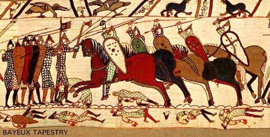 entstandene Stickarbeit auf einem fast 70 Meter langen und 50 Zentimeter hohen Tuchstreifen. Die bunten Stickereien schildern die Geschichte der Eroberung Englands im Jahre 1066.