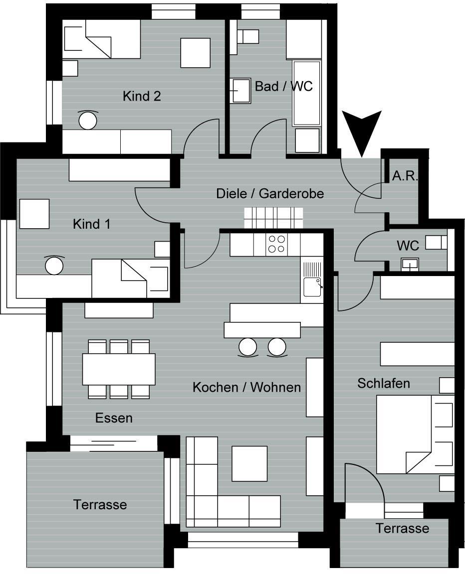 Wohnung 8 4 Zimmer 109,87 m² Haus B EG 287.