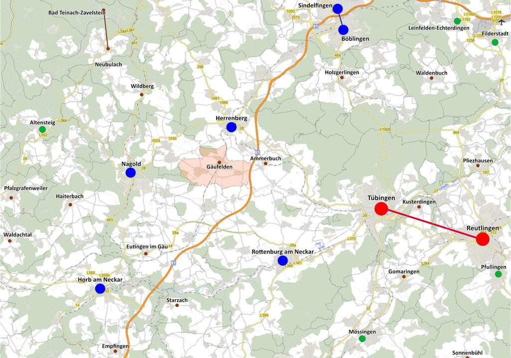 Karte 1: Lage von Gäufelden und zentralörtliche Struktur im Untersuchungsraum Legende Oberzentrum