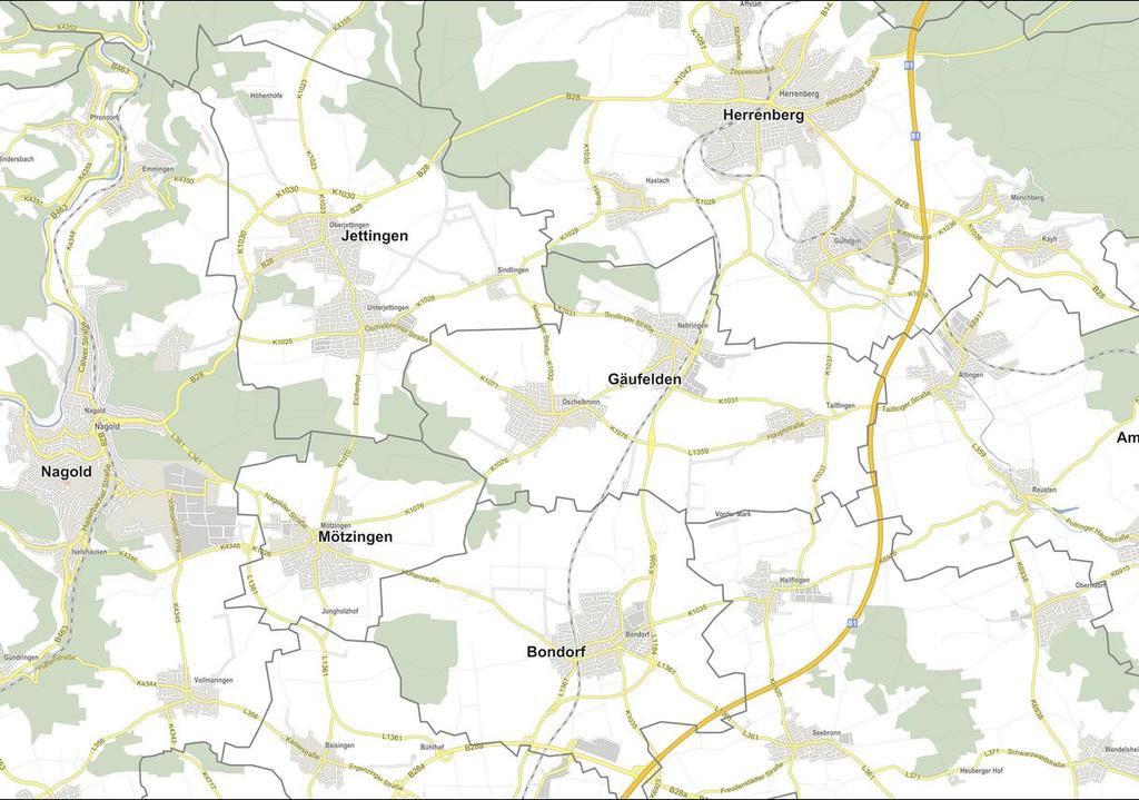 Karte 3: Einzugsgebiet des Gesamtvorhabens Legende Gemeinde Gäufelden Nahbereich S P Standort Lidl Planstandort Bettäcker P S ca.