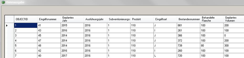 So werden sämtliche Eingriffe ausgewählt; mit Excel werden sie dann sortiert. B. Erstellen der Tabelle in ForestMap Indem auf den Button Export geklickt wird, öffnet ForestMap eine neue Tabelle.