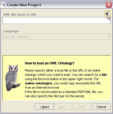 4.2 Erstellen eines neuen OWL-Projektes Nach dem Starten der Protege-Anwendung öffnet sich das Welcome-Fenster, in dem Sie durch Klick auf Create new project zu der