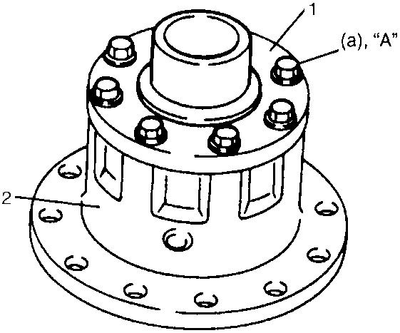 Linkes Differentialgehäuse 6) Das Tellerrad auf dieselbe Weise wie in Schritt 5) für Typ mit Ausgleichrädern montieren.