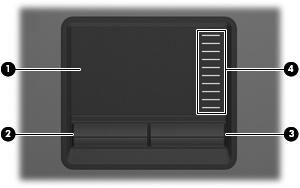 Komponenten an der Oberseite TouchPad Komponente (1) TouchPad* Dient zum Bewegen des Mauszeigers und zum Auswählen und Aktivieren von Objekten auf dem Bildschirm.
