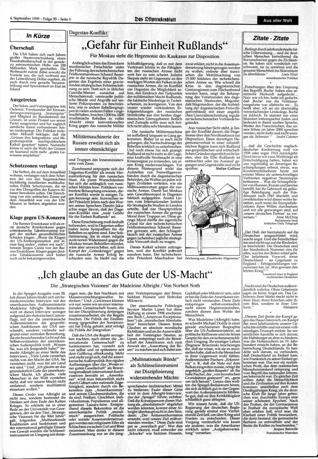 1 4 September 1999 Folge 35 Seite 5 a$ tprcuficnblatt Aus