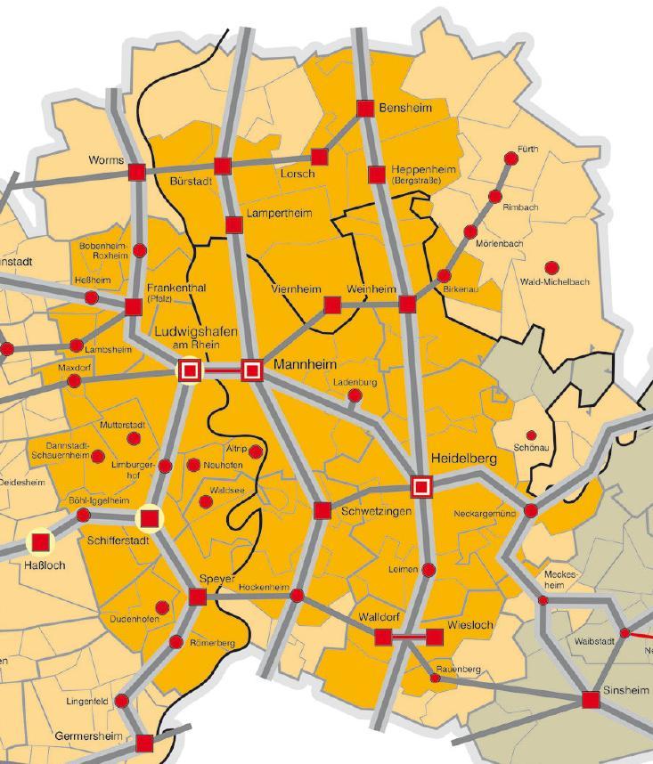 Abb. 8 Lage der Stadt Mannheim in der Metropolregion Rhein-Neckar Quelle: Einheitlicher Regionalplan Region Rhein-Neckar 2013;