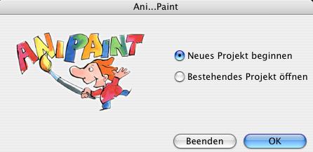 Anleitung ANI PAINT Grundlagen ANI PAINT öffnen und speichern Starte das Programm ANI PAINT. Wähle im Dialogfenster «Neues Projekt beginnen». Speichere es unter deinem Namen auf dem Desktop ab.