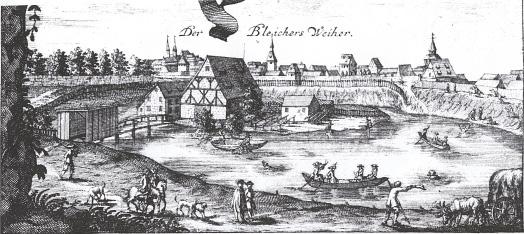 Der Deutsche Orden richtete auf der Insel eine Tuchbleiche ein, in der neues Tuch mit Kalk gebleicht wurde. Daher der Name Bleichersweiher.