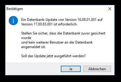 Datenbankupdate (die Versionsnummer im zweiten Screenshot kann bei