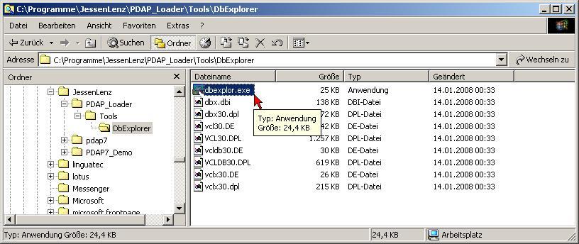 Datenbank Explorer einrichten Der Datenbank Explorer braucht nicht installiert werden.