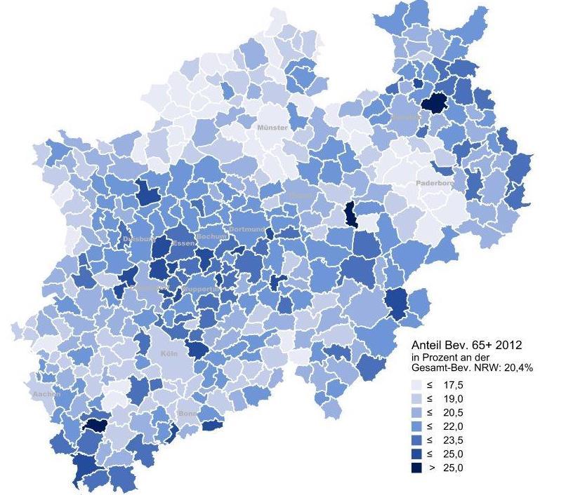 Alterung in NRW Die Bevölkerung NRWs ist gealtert und wird weiter altern Bereits heute sind vor allem das Ruhrgebiet und