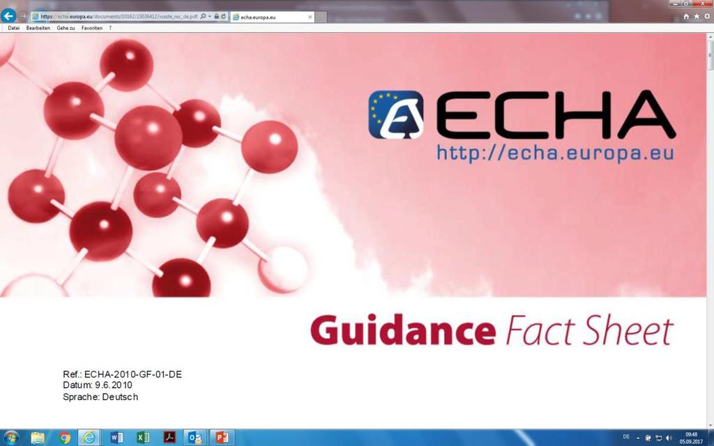 Abfallende unter REACH substance of very high concern Beantwortung der Fragen unter Anwendung des ECHA-Dokuments Guidance Fact