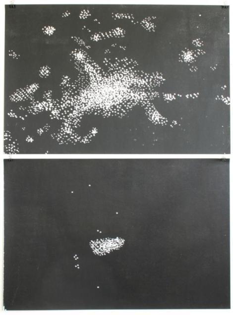 (Oben) Monika Schaber, "Vom Verschwinden" (Aleppo 2011), 63 x 95cm, Holzschnitt auf Japanpapier, 2015, 800