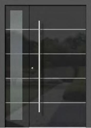 VTHA302 Farbe Alu Rahmen aussen: DB703 FS Türblatt aussen: Glas Parsol grau mit Email schwarz, Streifen grau Griff: GR150