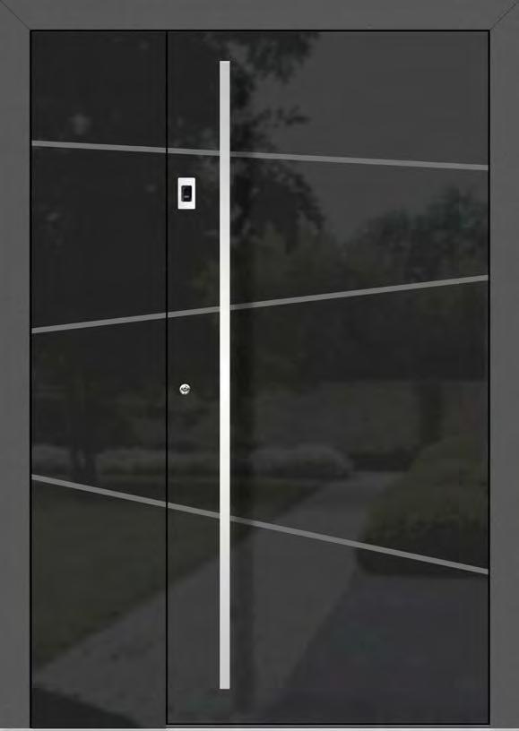 VTHA305 Farbe Alu aussen: RAL9007 FS Glas: Parsol grau mit Email schwarz, mittlere Scheibe Klarglas Griff: D80 Seitenteil: ST03 Glas