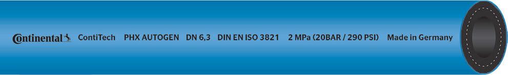 PHX Oxygen hose - blue Safety according to DIN EN ISO 3821 Application The PHX Oxygen hose blue is designed for the transport of oxygen.