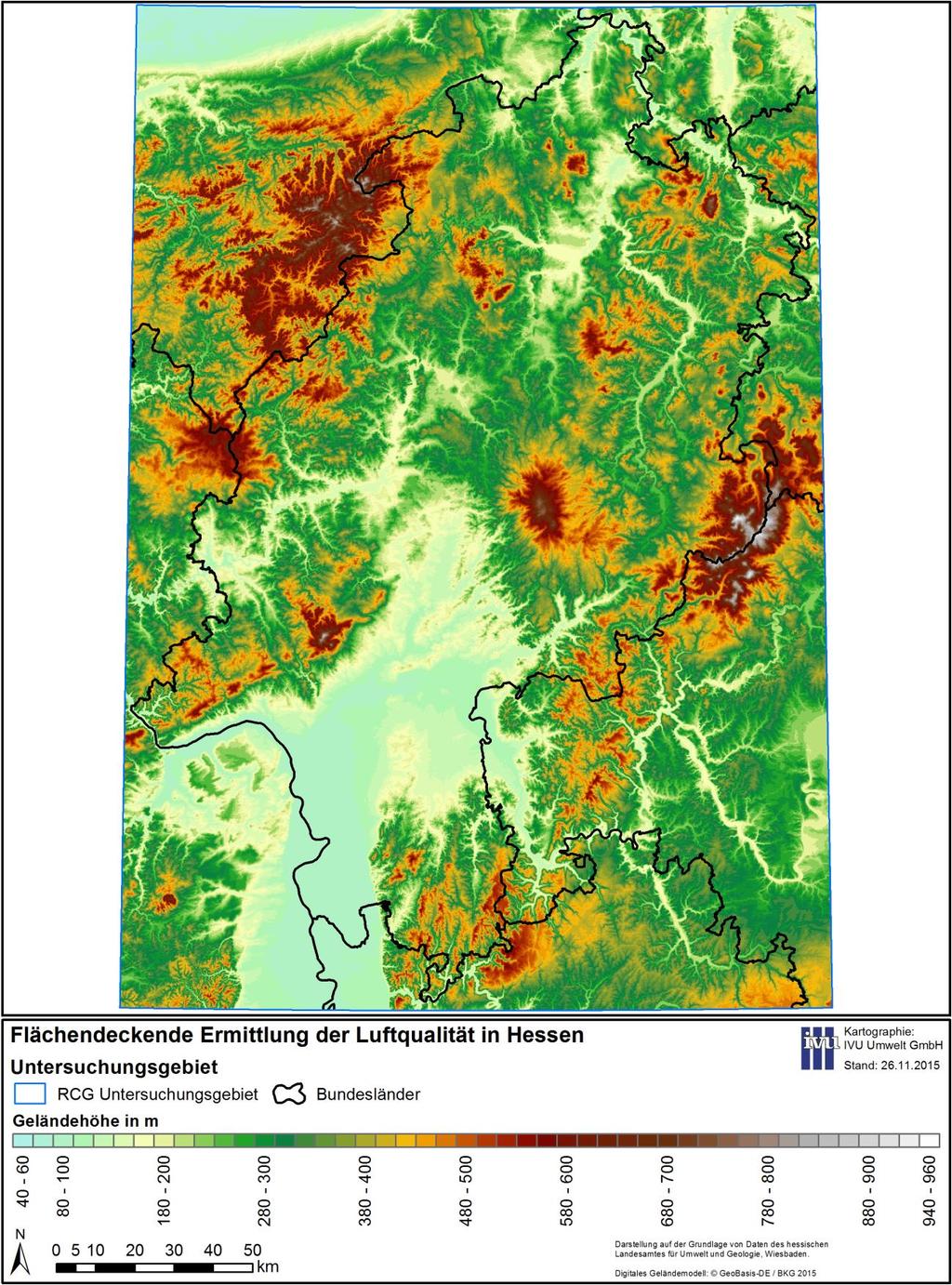 30 Daten Flächendeckende Luftqualität in Hessen Abbildung 4-1: Topographie im