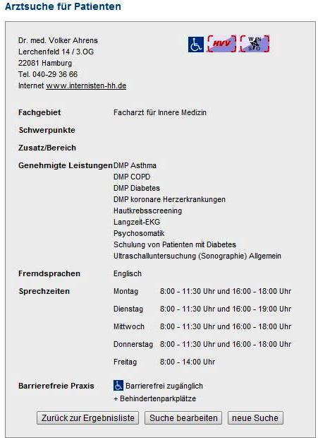 worden (vgl. Kap. 2.2). Abb. 3: Beispiel einer Visitenkarte im Arztverzeichnis der KV Hamburg. Screenshot vom 12.02.2014 mit Webseitenlink (links), Screenshot vom 11.02.2014 ohne Webseitenlink (rechts).