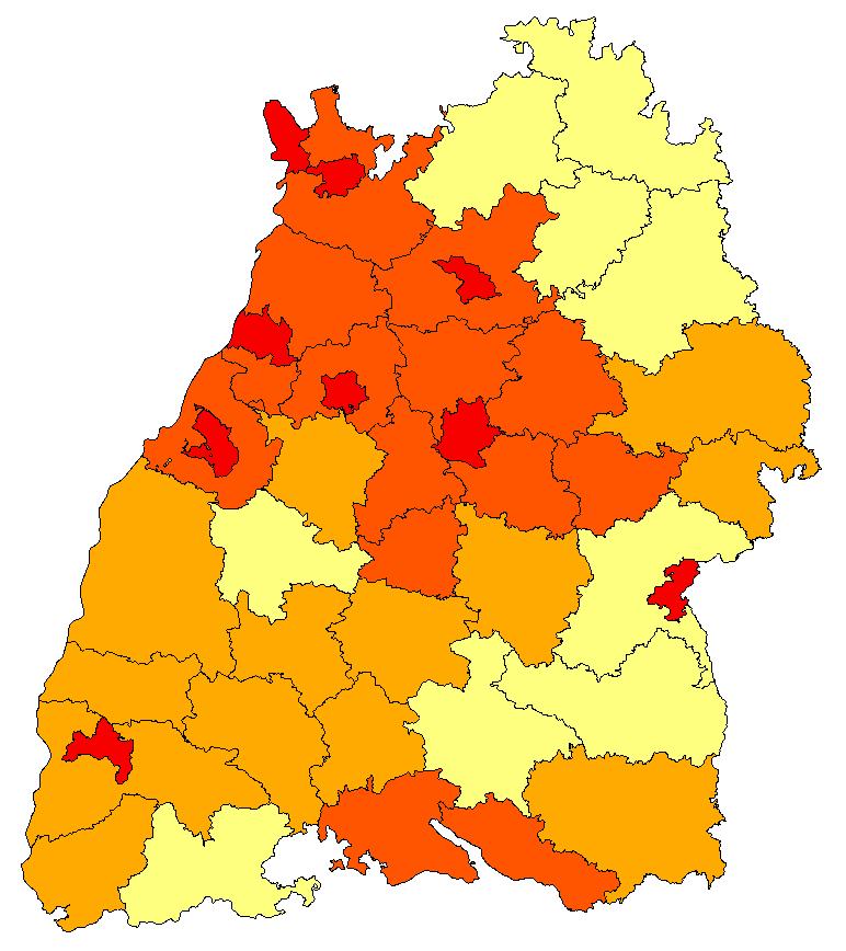 300 E/km² Verdichtet 150-300 E/km² Ländlich < 150 E/km² Quelle: Statistisches Landesamt Baden-Württemberg