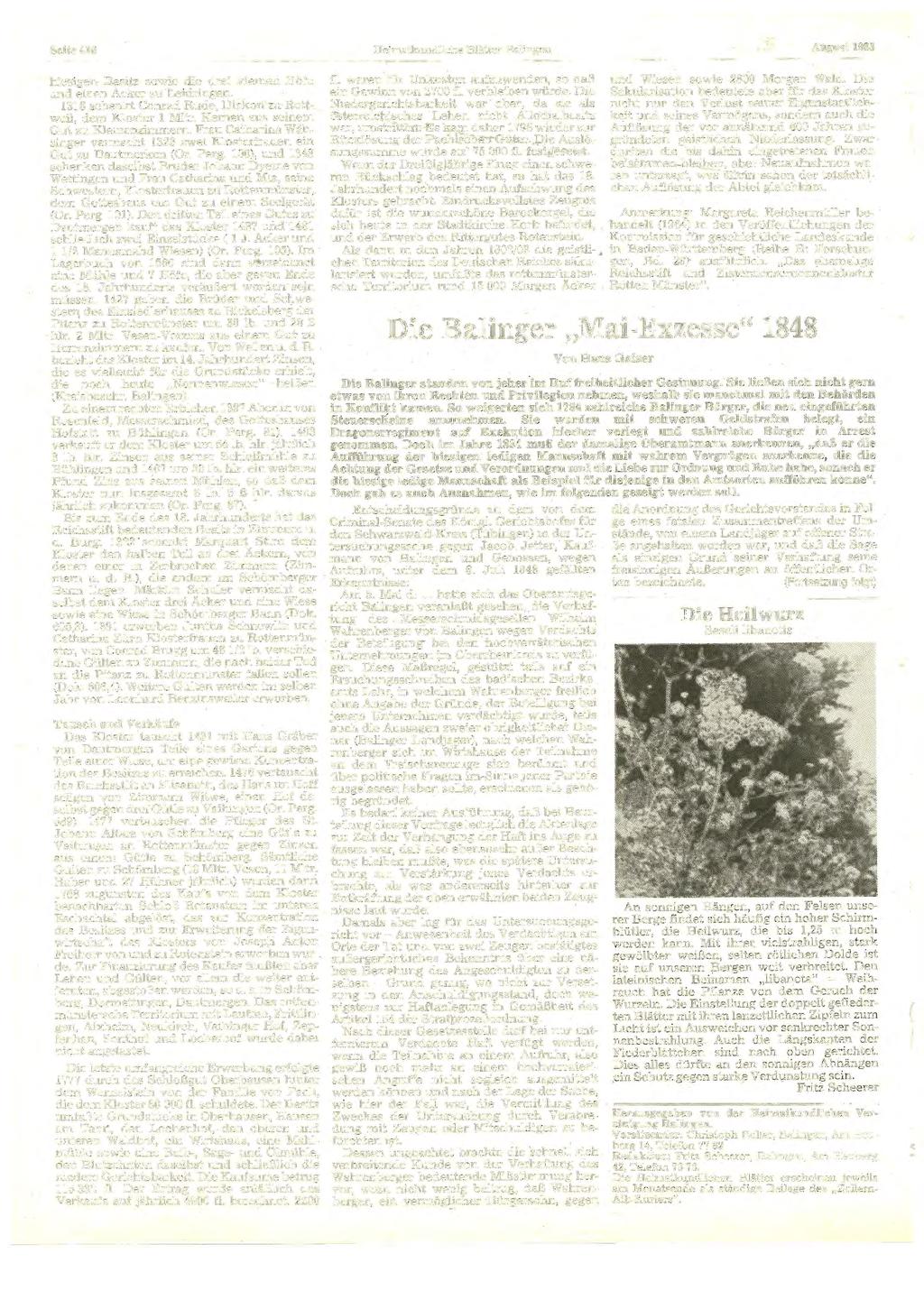 Seite 416 Heimatkundliehe Blätter Bulingen August 1983 hiesigen Bes itz sow ie die d rei kle inen Höfe und einen Acker zu Leid ringen.