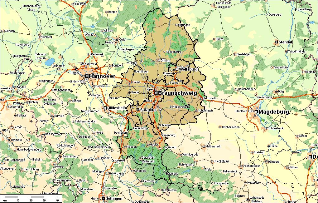 Räumliche Lage zu den Oberzentren Landkreis Helmstedt Kartengrundlage: ptv Es