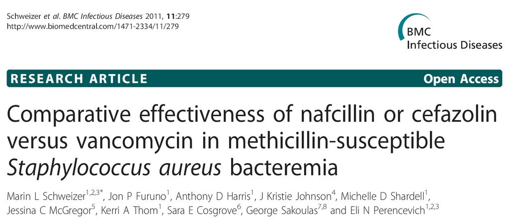 Design Retrospektive Studie Patienten: 267 Patienten mit MSSA-Bakterieämie 14% Nafcillin o.