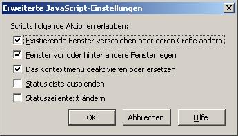 Menüpunkt Inhalt - Haken bei Pop-up-Fenster blockieren setzen und b2b.