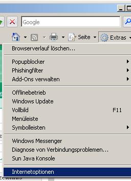 MICROSOFT INTERNET EXPLORER 7 Um Einstellungen vornehmen zu können: Extras >