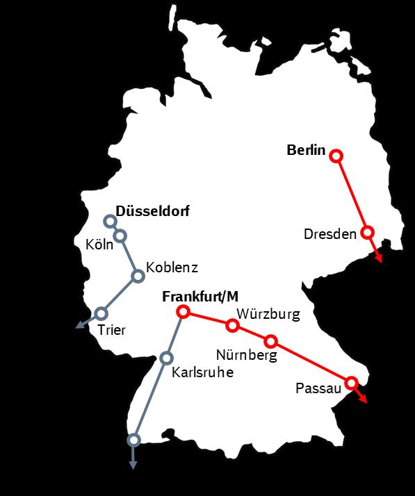 Internationales Internationale Bahnfahrten Deutschld werden dk neuer oder schnellerer Direktverbindungen attraktiver Zeitvorteil: kürzere Fahrzeiten ICE-Verkehr nach Österreich schneller, z.b. Nürnberg Wien in 4:15 Std.