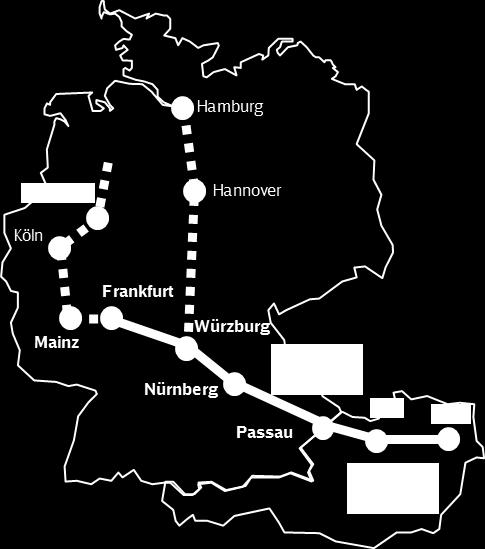 dere Zugreihenfolge Wels Wien, dadurch Entfall ICE-Systemhalt Wels (in 4 von 6 Zugpaaren) Frkfurt Nürnberg: Fahrlage und Anschlüsse unverändert Frkfurt Wien in unter 6 ½ Std.